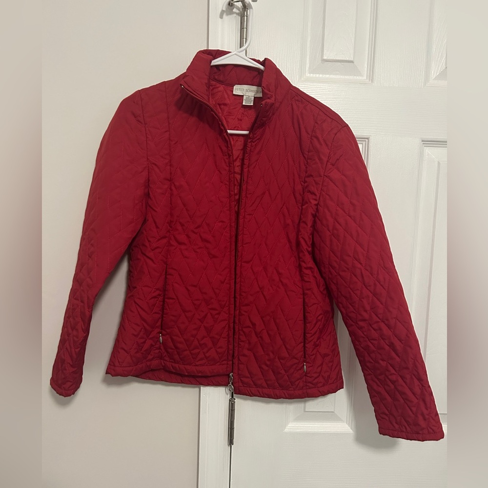 Petite Sophisticate Red Puffer Jacket with Quilted Design